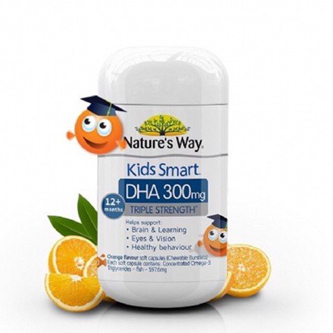 Viên Nhai Nature's Way Kids Smart DHA 300mg Triple Strength Tăng Cường Sự Phát Triển Của Trẻ 50 Viên