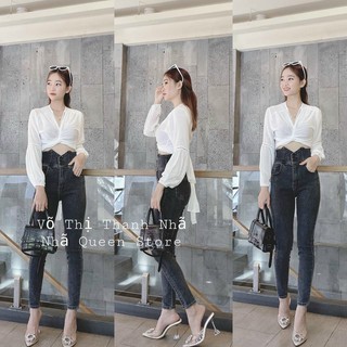 Quần jean nữ gân cạp đai cao(video+ảnh thật)
