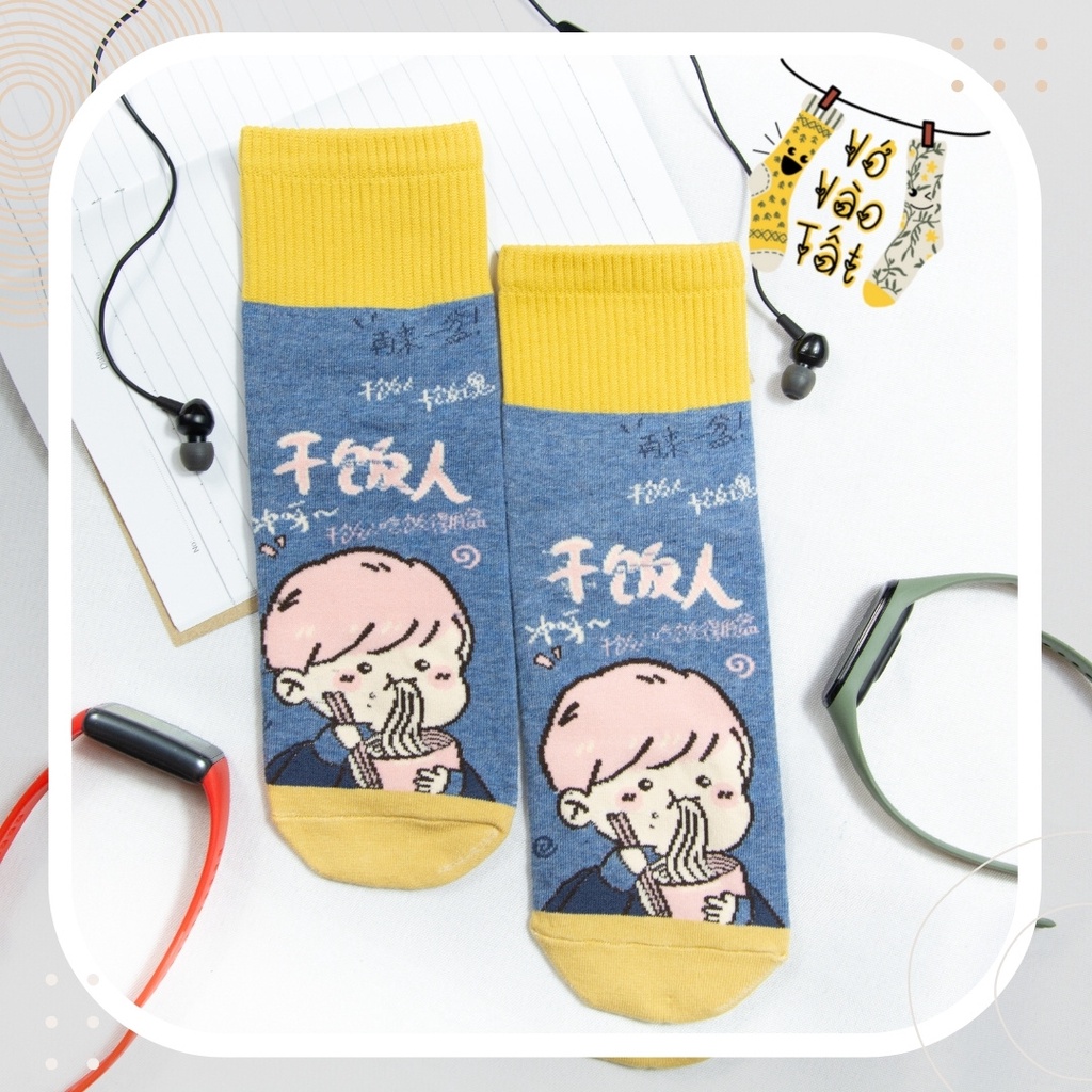 TẤT VỚ CỔ CAO HỌA TIẾT HOẠT HÌNH ĂN MÌ ĐỘC LẠ