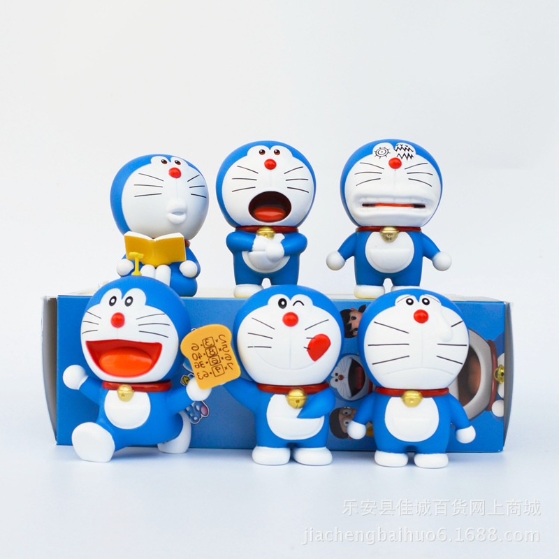 Hộp 6 mô hình mèo ú Doraemon dễ thương trang trí nhà cửa, bàn làm việc, bàn học, tủ sách, taplo ô tô, quà tặng