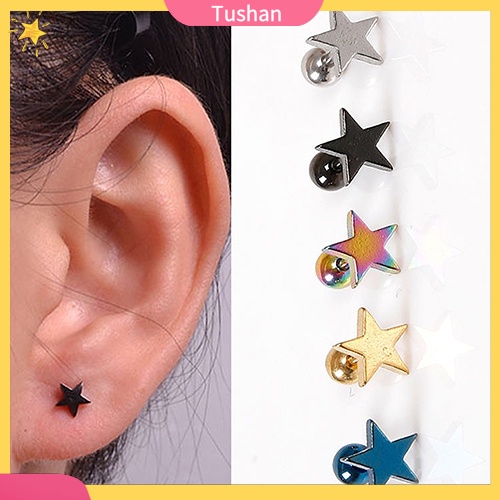1 Cặp Bông Tai Hợp Kim Họa Tiết Ngôi Sao Năm Cánh Cho Nam Và Nữ