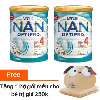 (Mẫu mới nhất HMO)Combo 2 hộp sữa NAN Optipro 4 900g tặng bộ gối mền ngẫu nhiên