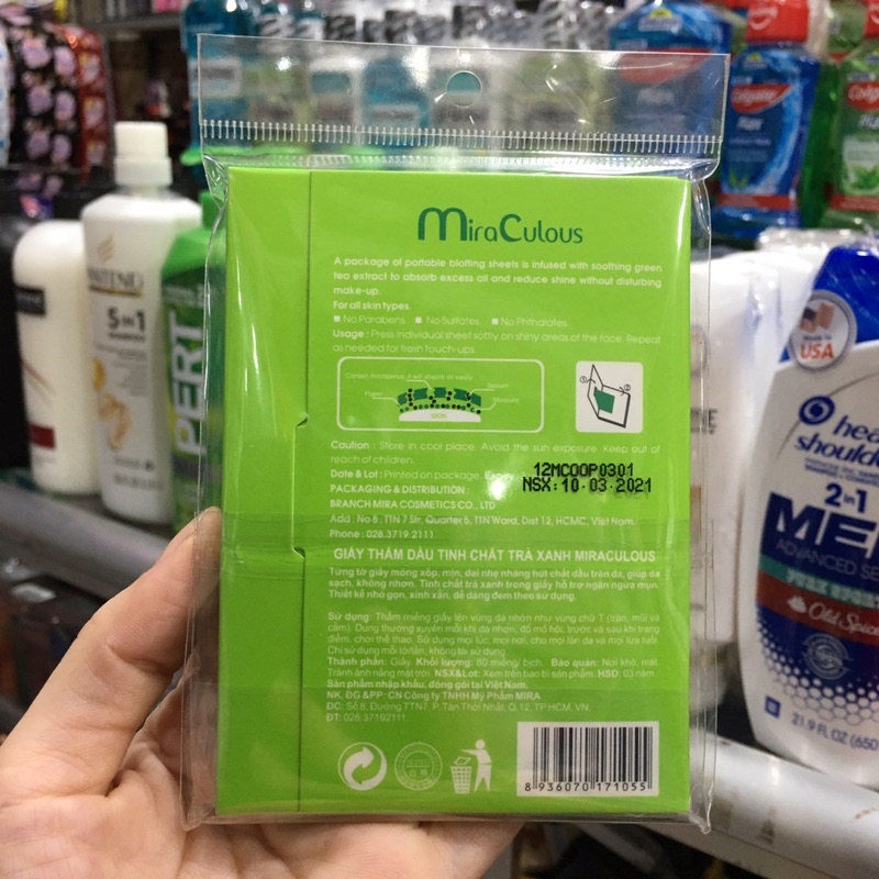 GIẤY THẤM DẦU TINH CHẤT TRÀ XANH MIRA CULOUS | BigBuy360 - bigbuy360.vn