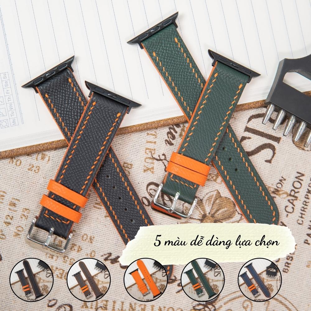 Dây da đồng hồ Apple- Watch seriees 3 4 5 6 Epsom phối màu cam lót Zermatt size 38mm 40mm 42mm 44mm handmade Vnstrap Q48
