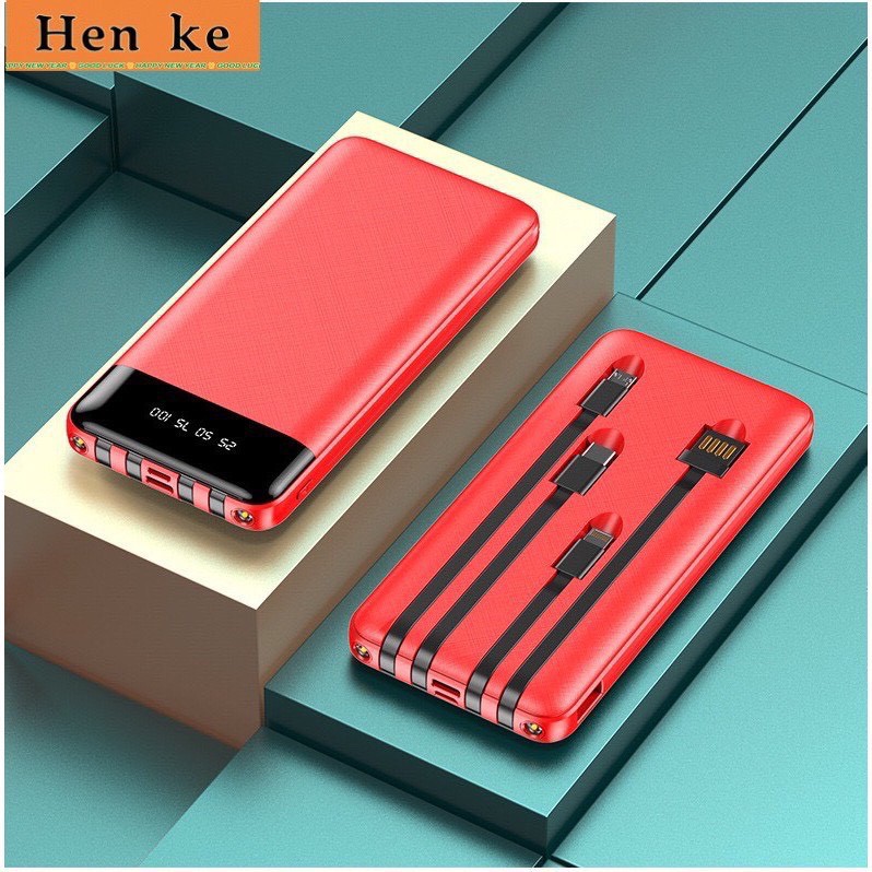 ﹉◇Sạc dự phòng 10000mah 4 dây đa năng dung lượng chuẩn 100%