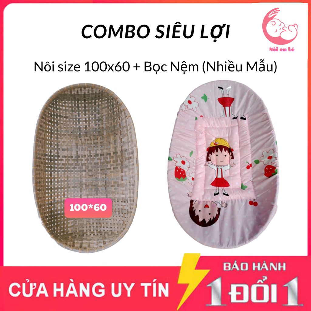 Nôi Tre Đặt Nằm Võng Cho Bé Size 100x60 Kèm Bọc Nệm Lót Nôi Tre