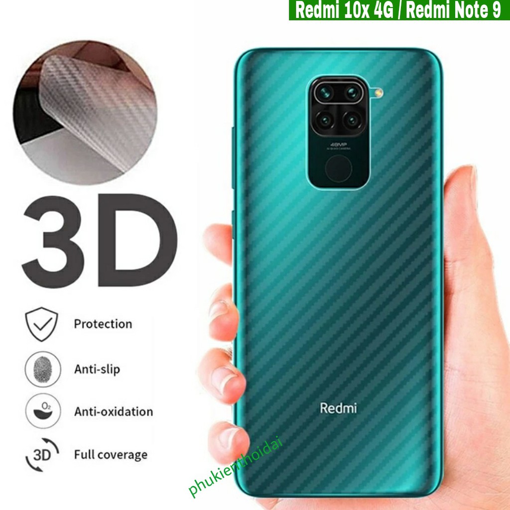 Dán lưng Carbon Redmi Note 9s / Note 9 Pro 5G / Redmi 9T / Mi 10T Lite / Redmi 10x 4g chống mồ hôi vân tay tặng giấy lau