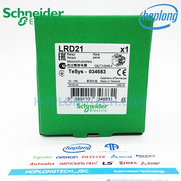 LRD21 Rơ le nhiệt dải cài đặt 12-18A đầu kết nối bắt vít SCHNEIDER dùng cho khởi LC1D18-38