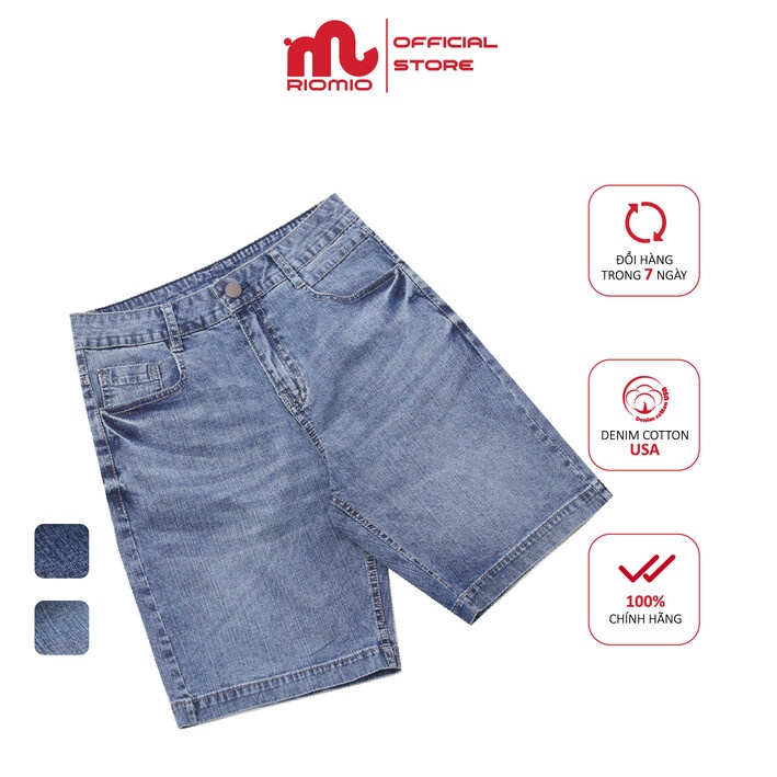 Quần short jean nam Riomio cao cấp, vải jean co giãn, thấm hút mồ hôi tốt - RM102