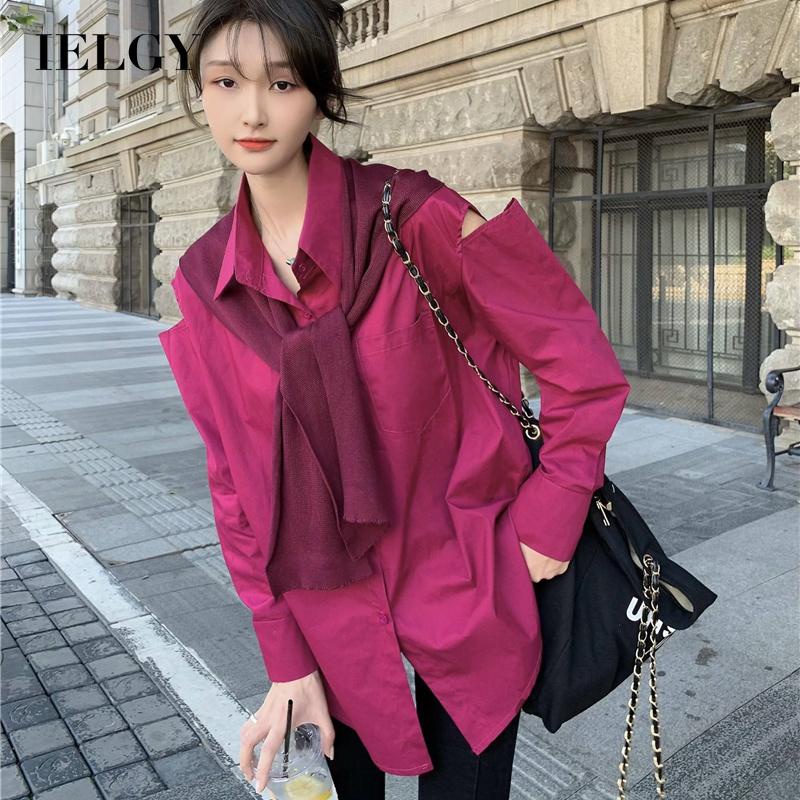 IELGY  Áo Sơ Mi Tay Dài Hở Vai Thời Trang Dành Cho Nữ
