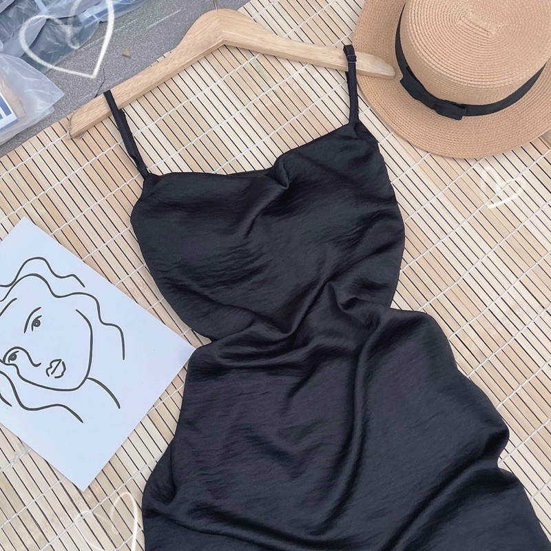 Đầm đen 2d lụa cổ đổ (ảnh thật sàn)