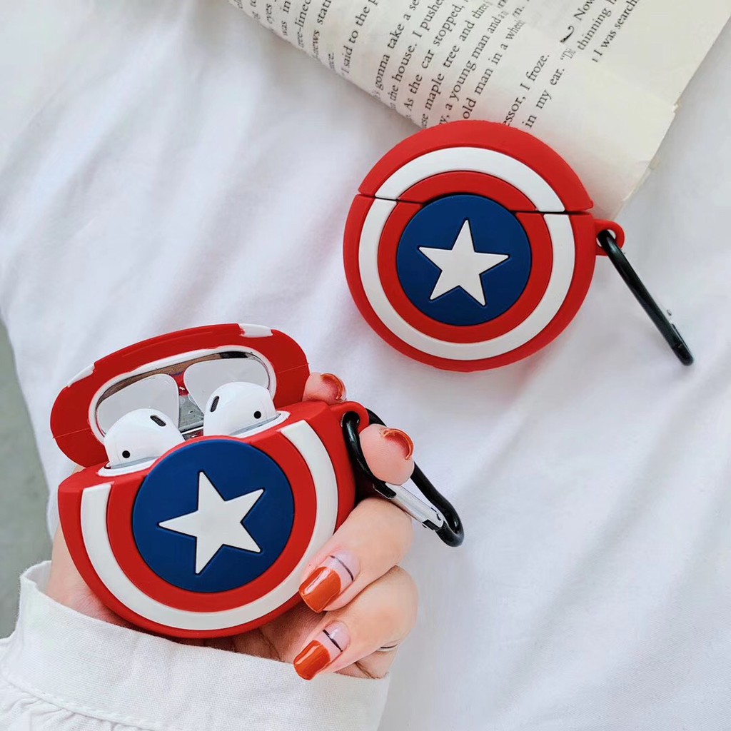 Vỏ Bọc Hộp Sạc Tai Nghe Airpods 1 / 2 Hình Khiên Captain America Độc Đáo