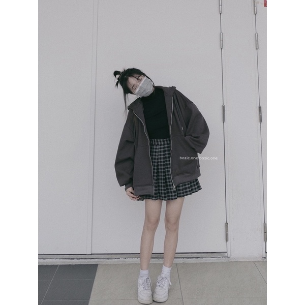 Áo zipped hoodie nỉ bông, áo khoác nỉ bông mũ rộng Bazic one | BigBuy360 - bigbuy360.vn