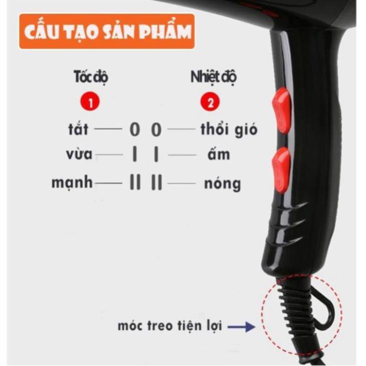 Máy Sấy Tóc Tạo Kiểu 2 Chiều Nóng Lạnh Công Suất Lớn 3500W Tặng Đầu Thổi Và Giá Để Điện Thoại