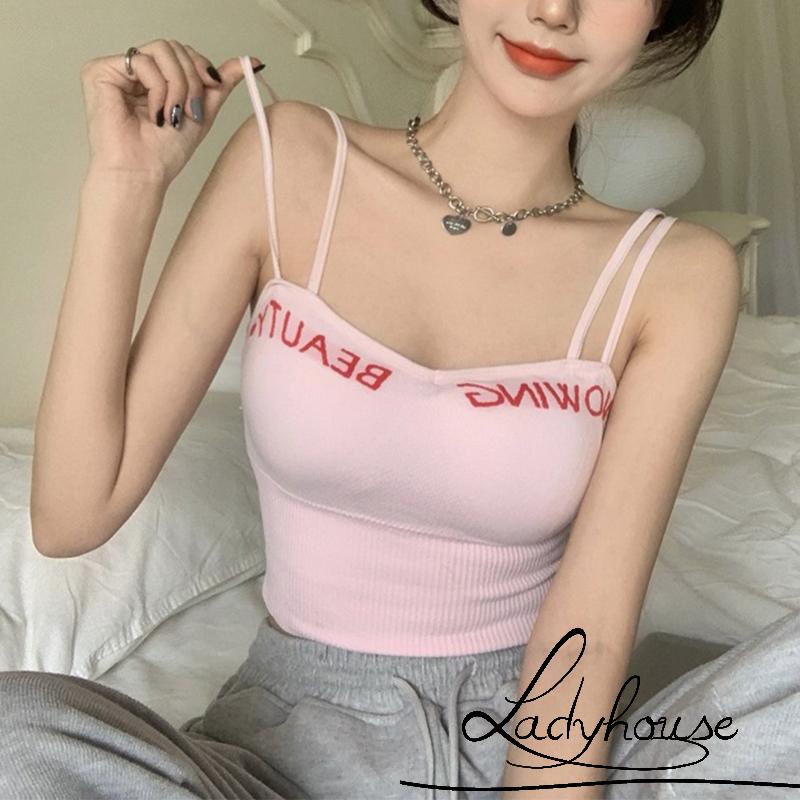 Áo hai dây hai dây thêu chữ có đệm ngực thời trang mùa hè cho nữ