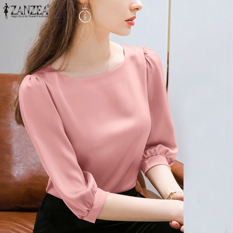 ZANZEA Áo Vải Satin Tay Lỡ 3 / 4 Cổ Vuông Phong Cách Hàn Quốc Thanh Lịch Dành Cho Nữ
