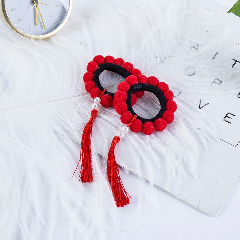 [Hot] Vòng cài tóc, cột tóc chấm bi tua rua, phụ kiện cài tóc công chúa dễ thương 214PKTTB