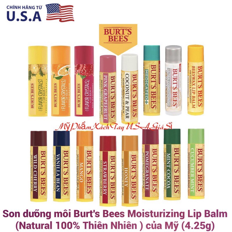 Son dưỡng môi Burt's Bees Moisturizing Lip Balm Natural 100% của Mỹ