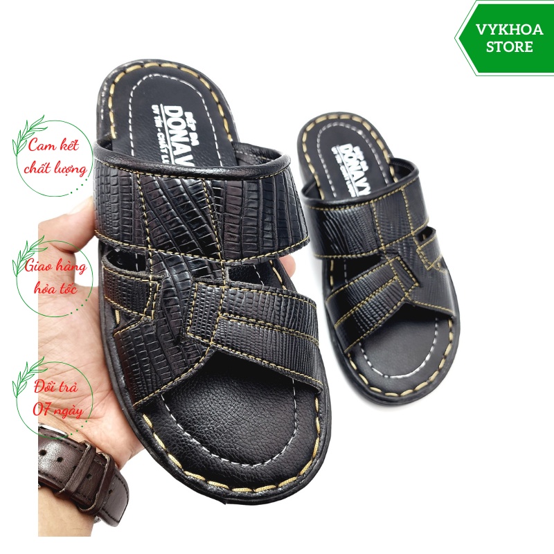 Dép 02 quai ngang nam da donavy cao cấp hàng công ty chất lượng D.2qog