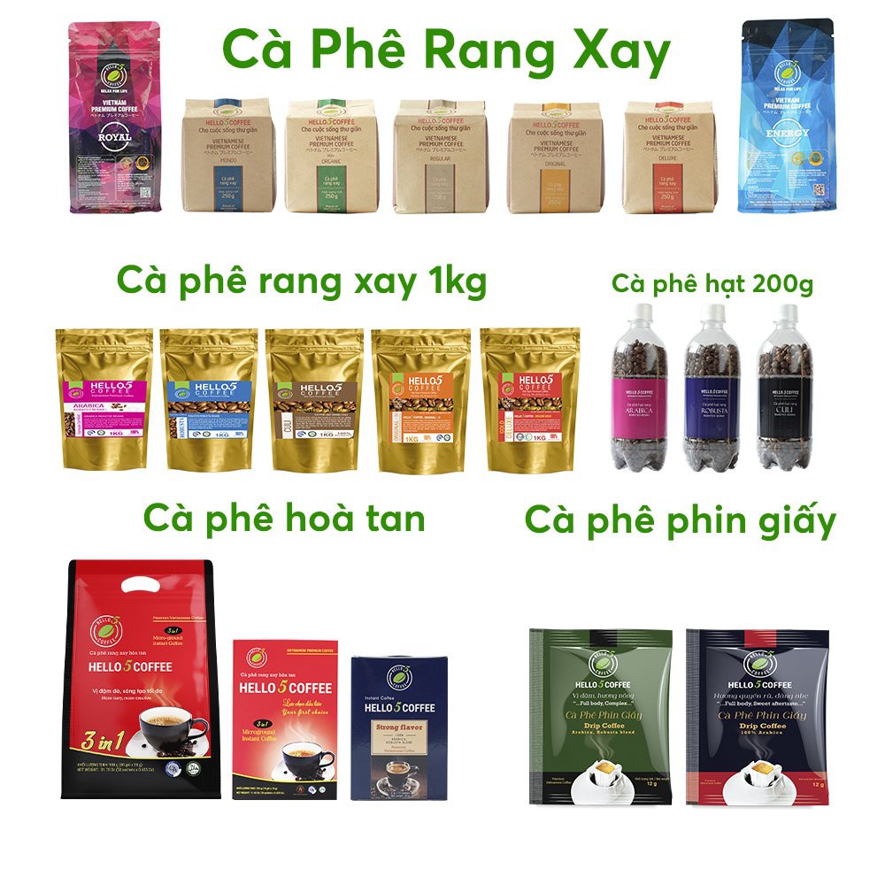 Cafe pha phin Nguyên Chất Rang Xay Hello 5 Coffee MONDO - Gói 250g