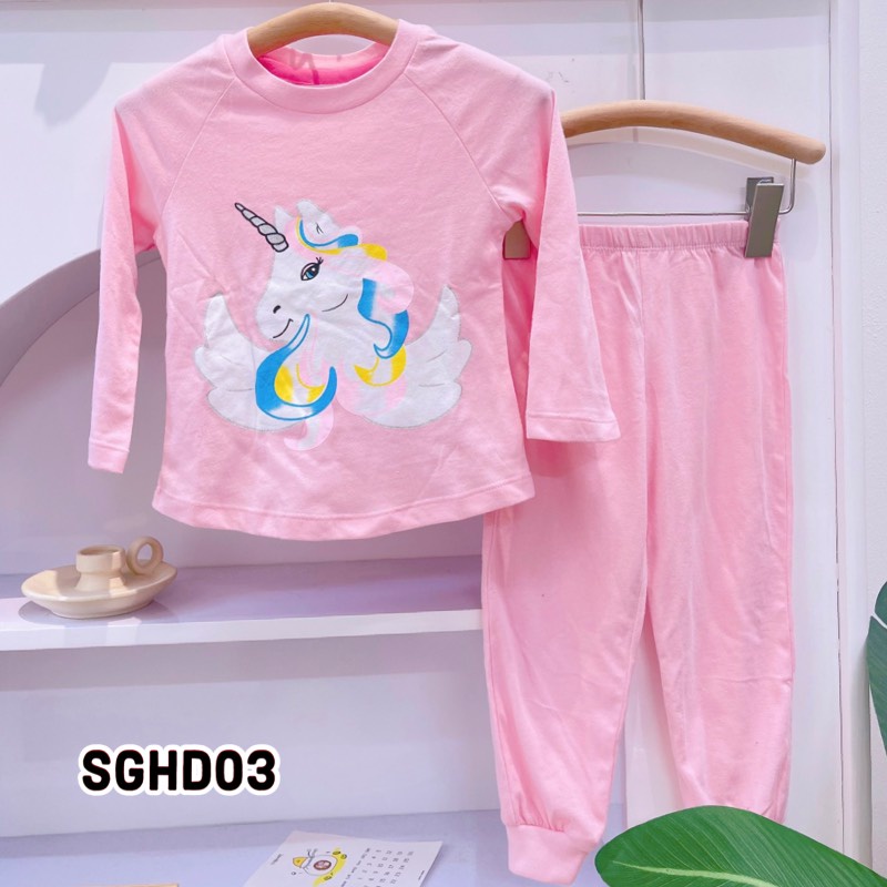 Đồ bộ dài tay bé gái size Đại 2 đến 10 tuổi 12-40kg Đồ bé gái thu đông thun cotton hoa tiết elsa kỳ lân peppa -SGHD