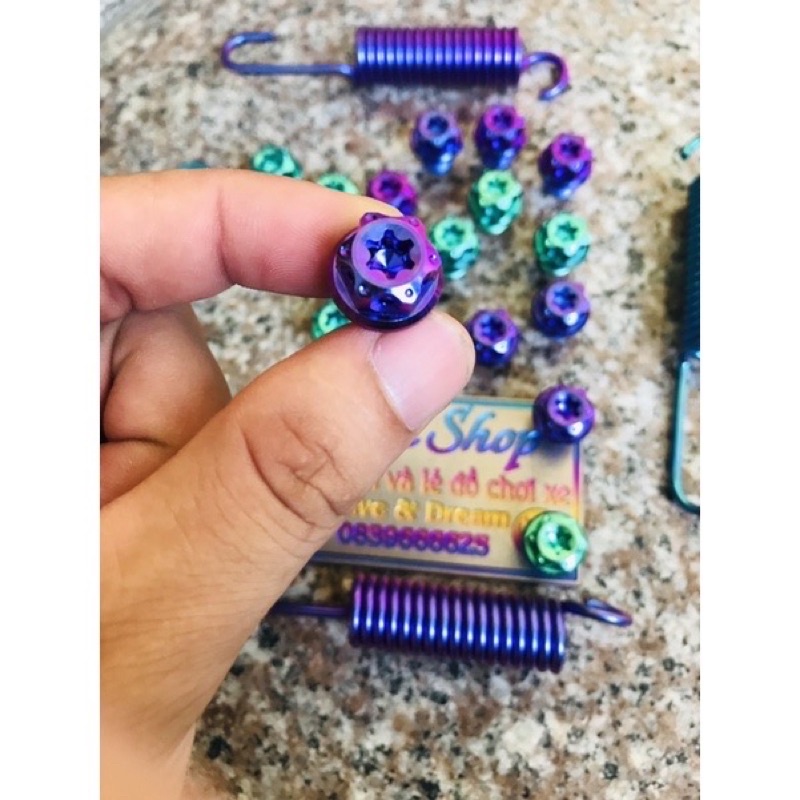 Ốc Chân Gương Titan GR5 Đầu Dù Salaya Cực Đẹp Gen Xuôi Và Ngược Chân 10ly