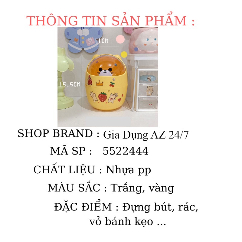 Thùng rác thông minh mini để bàn đựng bút nắp lật tiện lợi hình gấu AZ 5522444