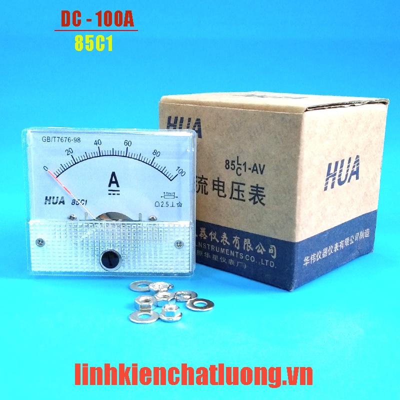Ampe kế cơ DC 100A 85C1 đo dòng 0-100A chính hãng HUA