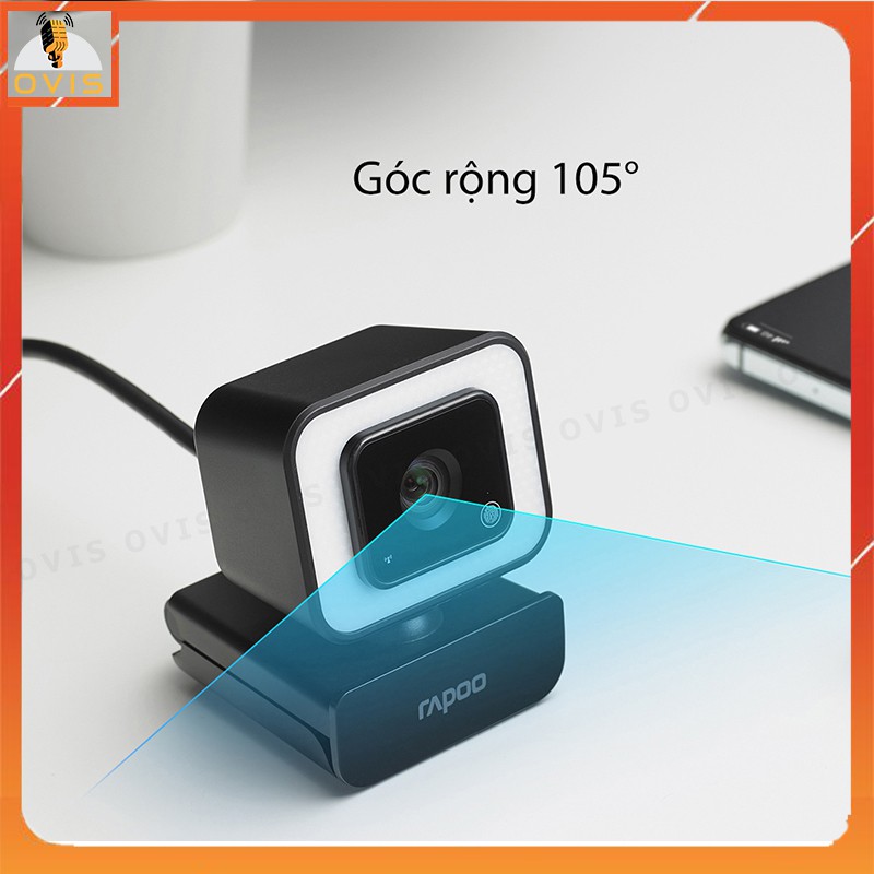 Rapoo C270L - Webcam Họp Trực Tuyến Lấy Nét Tự Động HD 1080p, Góc Siêu Rộng 105°, Giảm Tiếng Ồn Kép