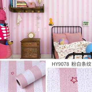 Cuộn 10m Giấy dán tường Sọc hồng có sao sẵn keo khổ rộng 45cm