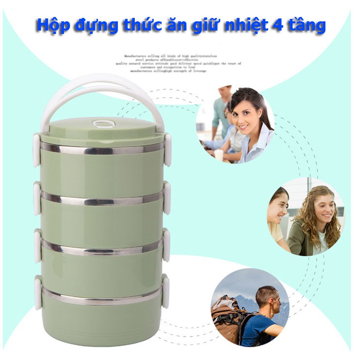 Hộp Cơm Giữ Nhiệt Lúa Mạch 4 Tầng, Cặp Lông (Cà Men) 4 Tầng Ruột Inox 304 Giữ Nhiệt Lâu, An Toàn Cho Sức Khỏe