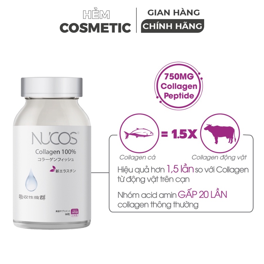 Collagen đẹp da dưỡng ẩm Nucos collagen 100% 90 viên - Hẻm Cosmetic