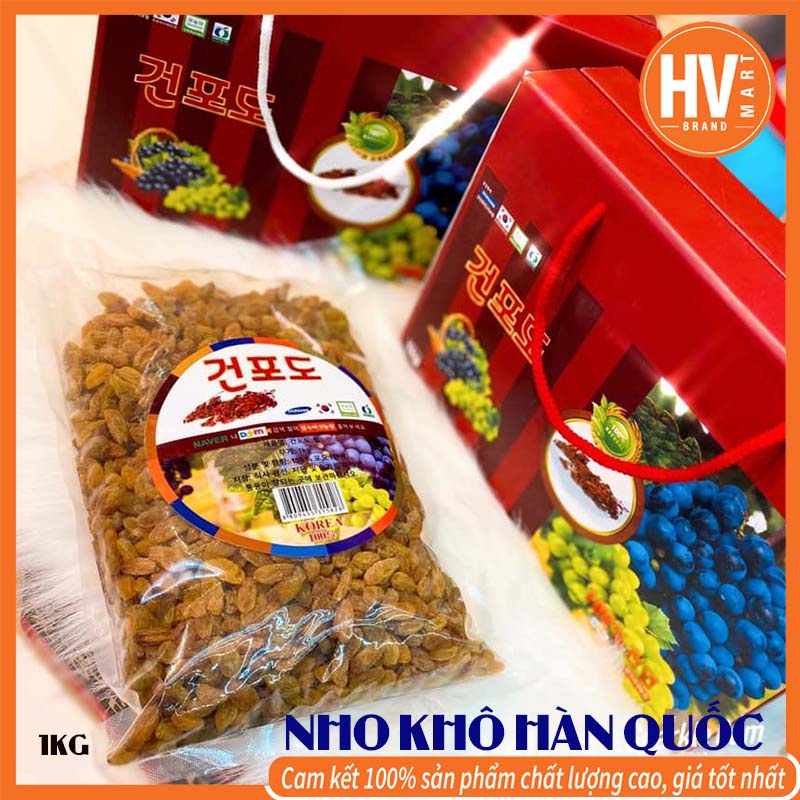 [Hàng Chuẩn] Nho Mẫu Đơn Sấy Khô Hàn Quốc Hộp 1kg. 건포도