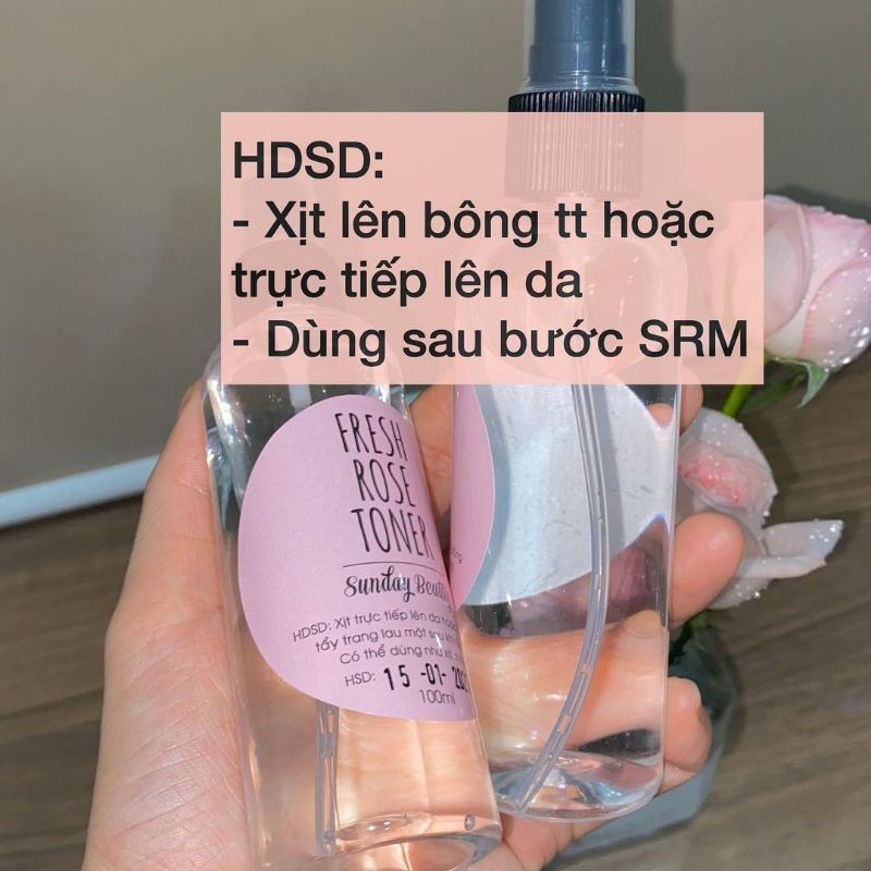 Toner hoa hồng cấp ẩm thu nhỏ lỗ chân lông thiên nhiên Fresh Rose toner Sunday Beauty handmade