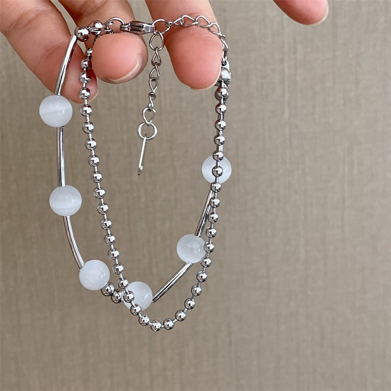 Vòng Tay Chuỗi Hạt Tròn Hai Lớp Phong Cách Hàn Quốc