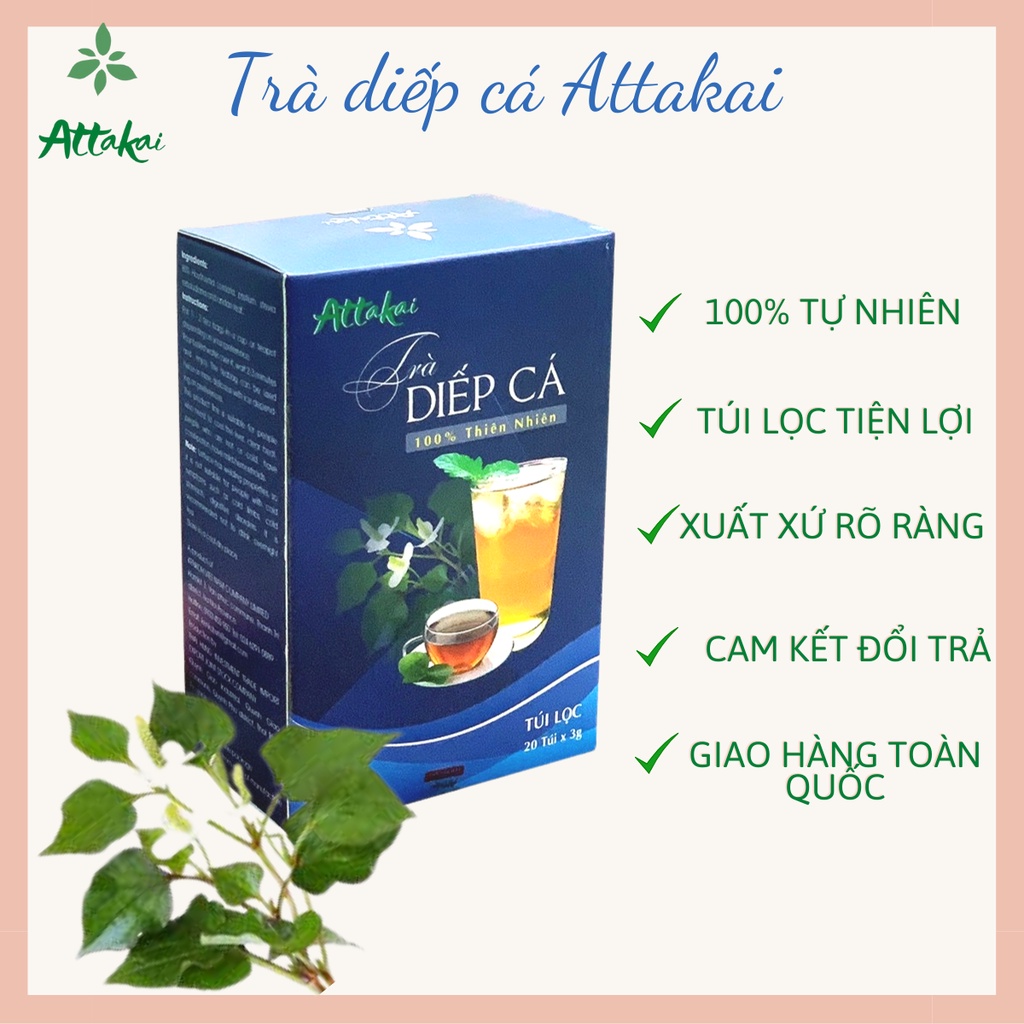 Trà diếp cá Attakai hộp 20 túi lọc tiện lợi vừa thanh nhiệt, giảm mụn làm đẹp da, giảm chứng nhiệt lưỡi nhiệt miệng