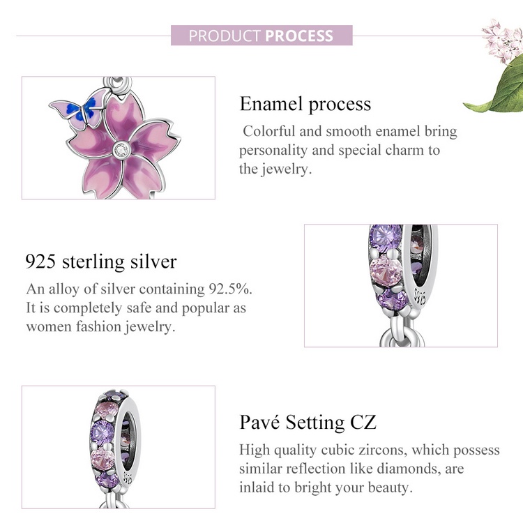 Hạt trang sức Bamoer SCC2185 925 bạc họa tiết hoa và bướm dùng làm đồ trang sức chuyên nghiệp