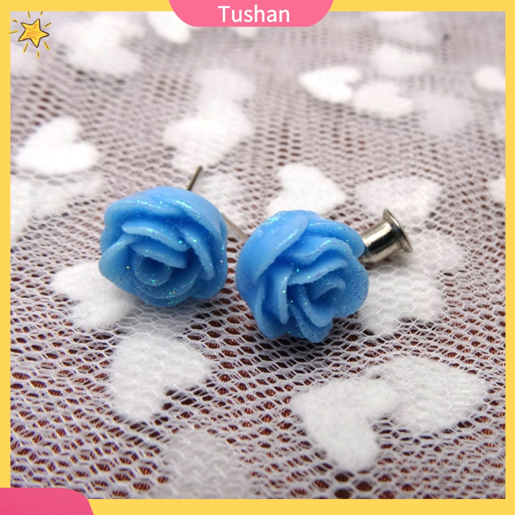 TUSH_12Pairs Lifelike Fake Colorful Rose Flower Charm Ear Stud Earrings Jewelry Gift