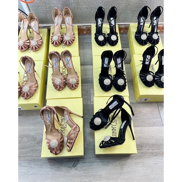 Sandal giọ jimmy choo hoa đá tròn gót nhọn fullbox