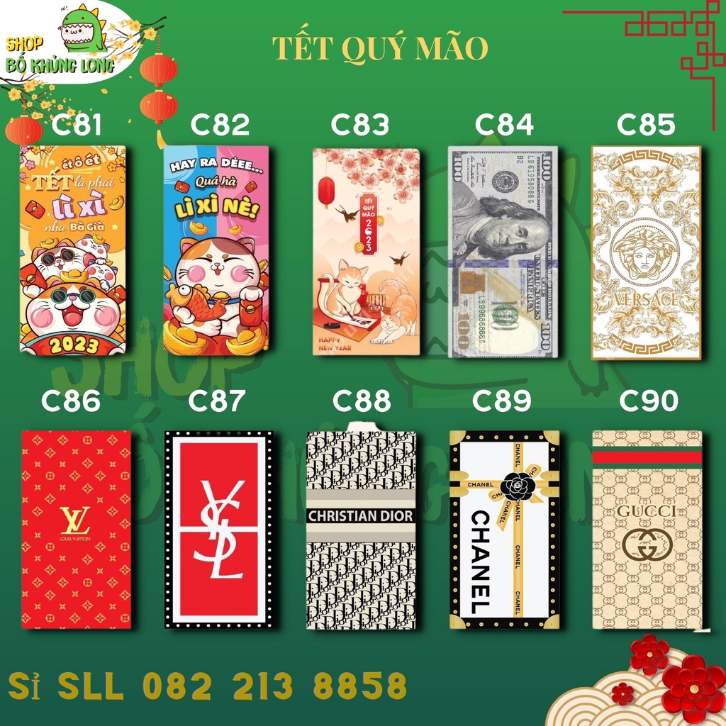 [Tặng Túi Kính] Combo 100 Bao Lì Xì Tết Qúy Mão 2023 Nhiều Màu Sỉ Lì Xì Gía Rẻ Tp Hcm - BỐ KHỦNG LONG