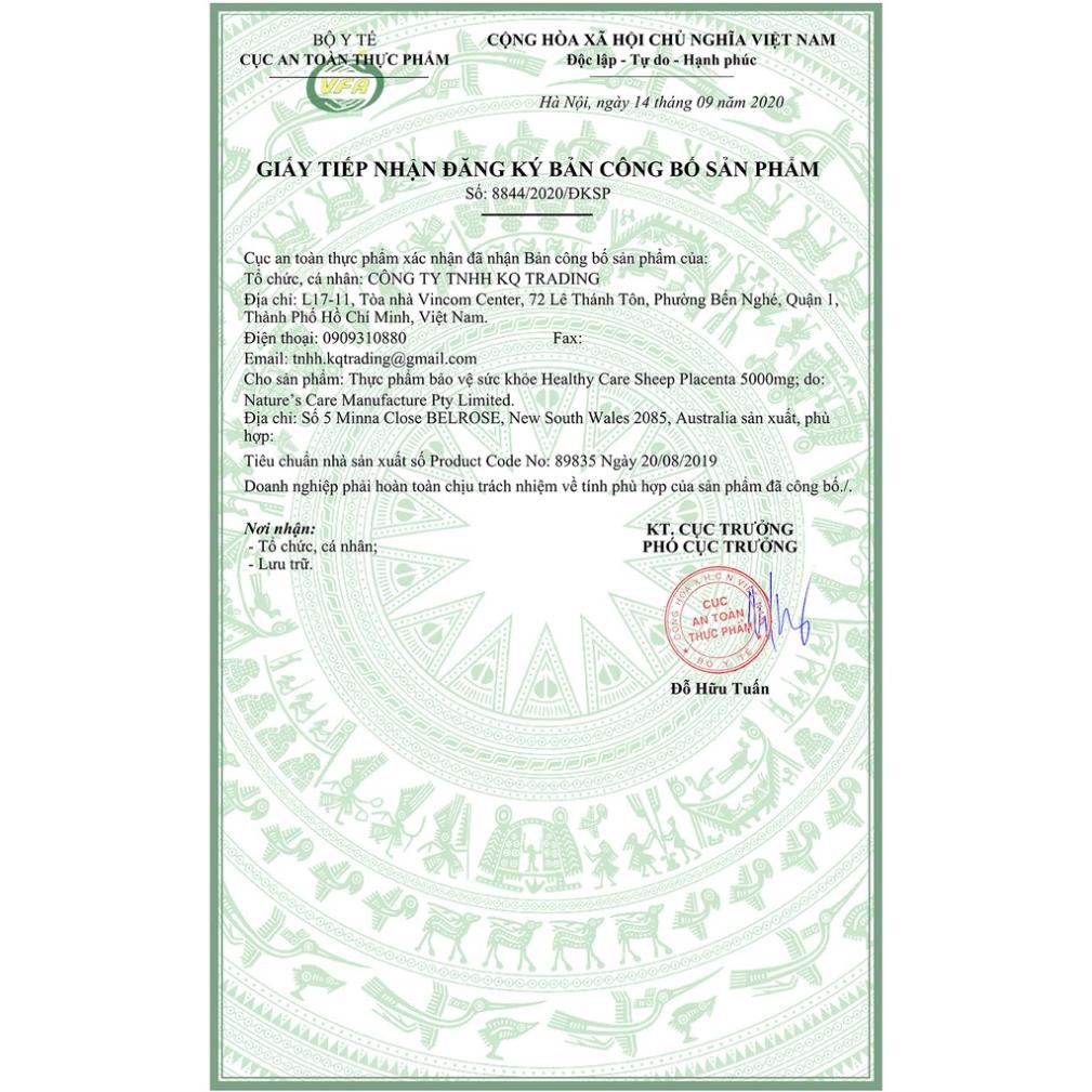 [Mã 77FMCGSALE giảm 8% đơn 500K] Nhau Thai Cừu [Úc] Sheep Placenta Healthy Care 5000mg - 100 viên | BigBuy360 - bigbuy360.vn