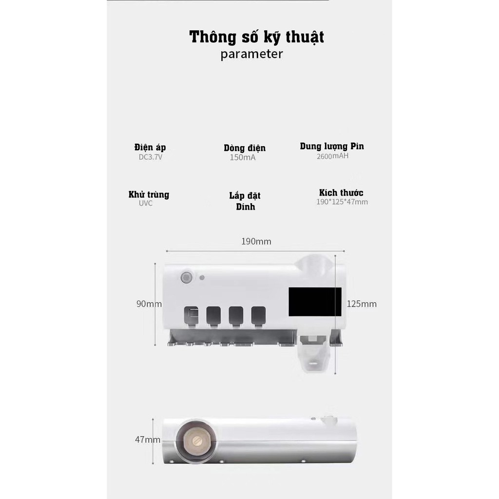 Khay Giá Treo Bàn Chải Đánh Răng, Bộ Nhả Kem Đánh Răng Kết Hợp Khử Trùng Diệt Khuẩn Bằng Tia UV PT Technology
