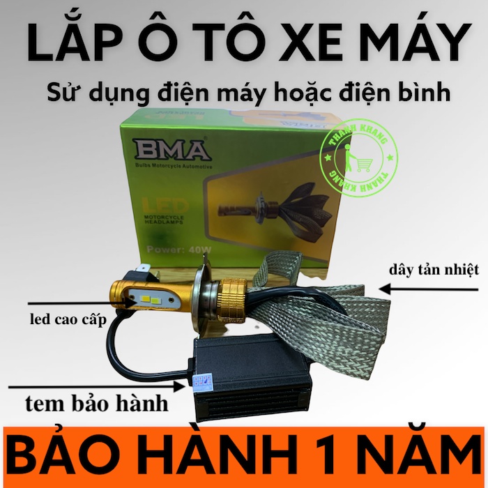 Đèn pha led 2 tim BMA-DPL-F8 chính hãng có chân M5,H4 siêu sáng bảo hành 1 năm gắn pha xe máy Thanh Khang