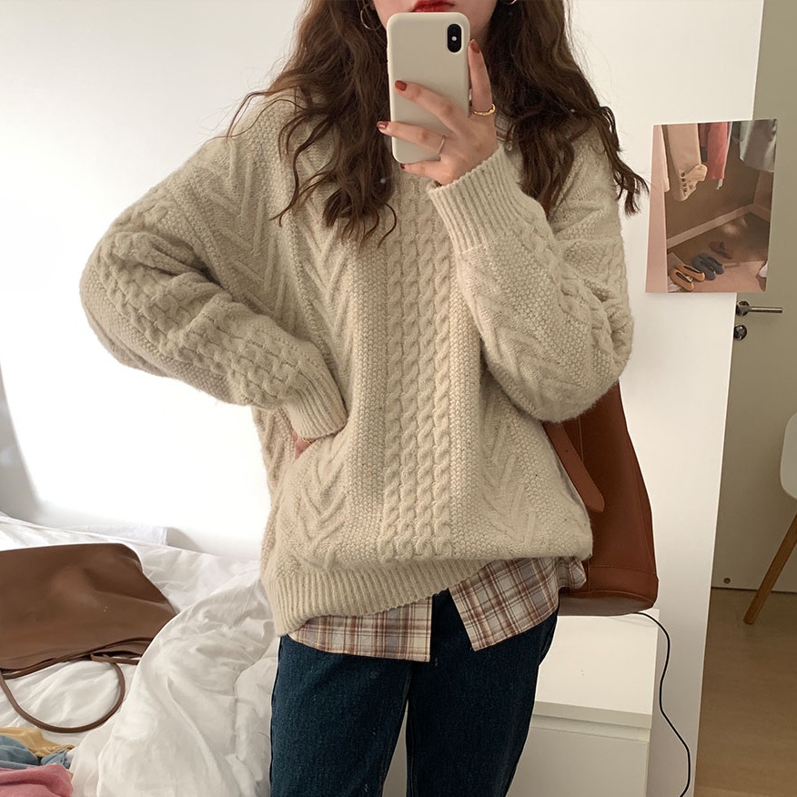 Áo sơ mi SUXI dáng rộng kẻ sọc ca rô màu nâu nhạt thời trang mùa thu cho nữ