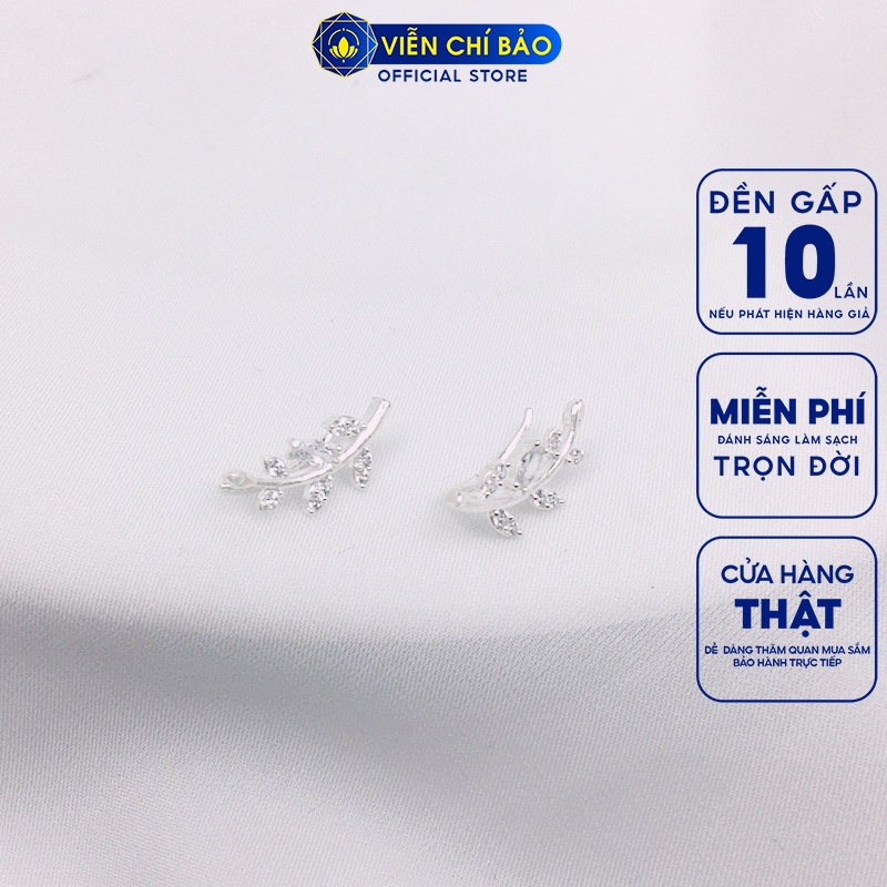 Bông tai bạc nữ cành lá kẹp vành nạm đá chất liệu bạc 925 thời trang phụ kiện trang sức Viễn Chí Bảo B400246