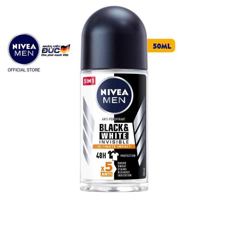 Lăn Khử Mùi Nivea Men Black &amp; White Ngăn Vệt Ố Vàng/ Ngăn Kích Ứng Da (50ml)