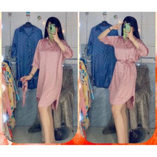 đầm sơ mi tay lỡ vải gấm