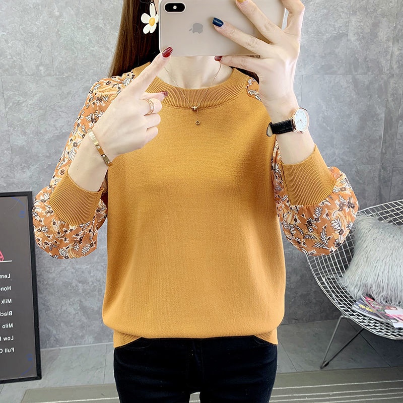 Áo Thun Dệt Kim Cổ Tròn Phối Ren Phong Cách Phương Tây Thời Trang Cho Nữ