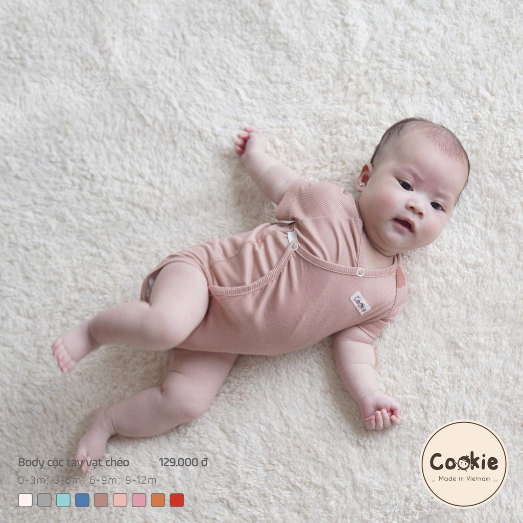 Bodysuit Cộc Tay Vạt Chéo Cookie - Chất Cotton Tăm Mềm Mát - Cho Bé Sơ Sinh