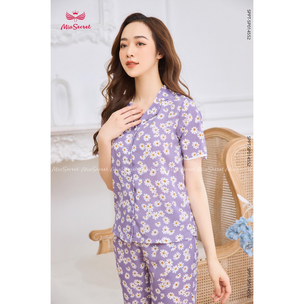 Bộ Đồ Ngủ Cúc Họa Mi Tím Phối Viền - Lửng | BigBuy360 - bigbuy360.vn